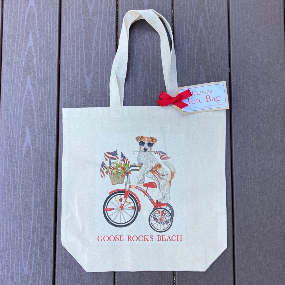 Mary Lake-Thompson Canvas Tote Bag Patriotic Jack Russell Dog Goose Rocks Beach